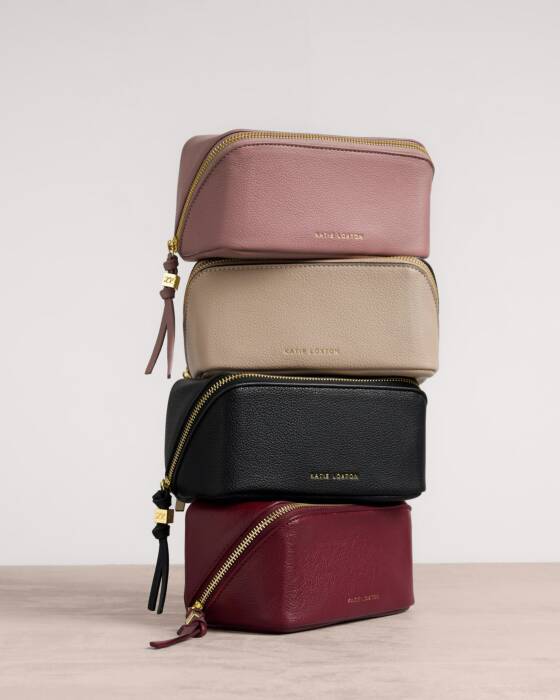 Katie Loxton Fold-Out Mirror Makeup Bag in Taupe