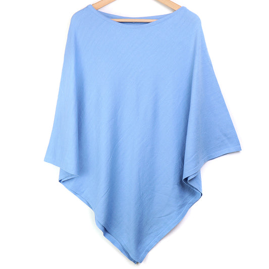 Fine Knitted Recycled Blend Poncho Light Blue