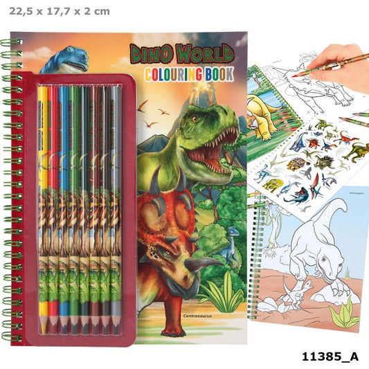 Dino World Colouring Book with Coloured Pencils