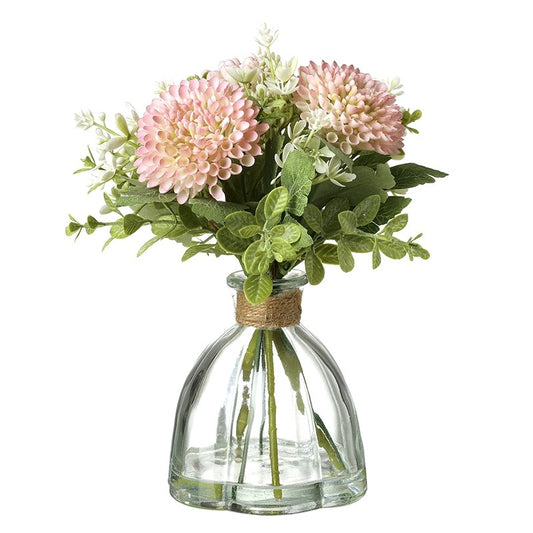 Pink & White Flowers in Glass Vase