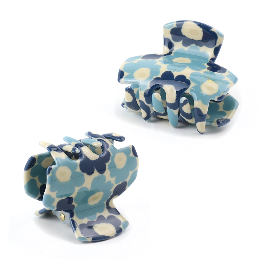 Blue Retro Flower Small 2 Pack Claw Clips