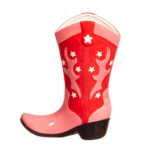 Cowboy Boot Red & Pink Vase