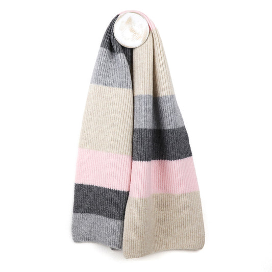Recycled Blend Stripe Scarf Beige, Pink & Grey