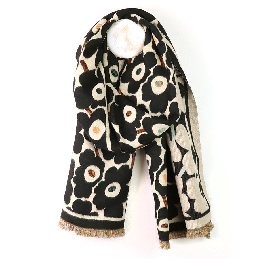 Black & White Poppy Print Jaquard Scarf