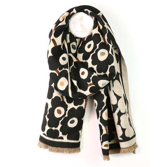 Black & White Poppy Print Jaquard Scarf