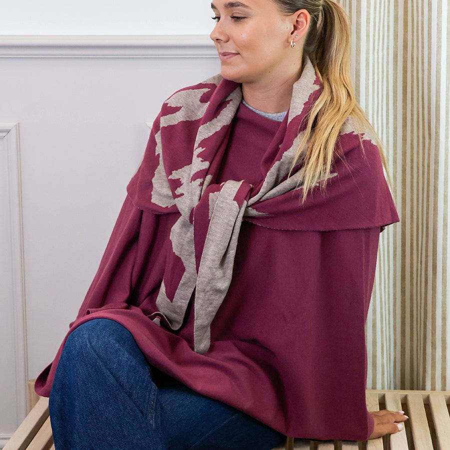 Fine Knitted Recycled Blend Poncho Berry