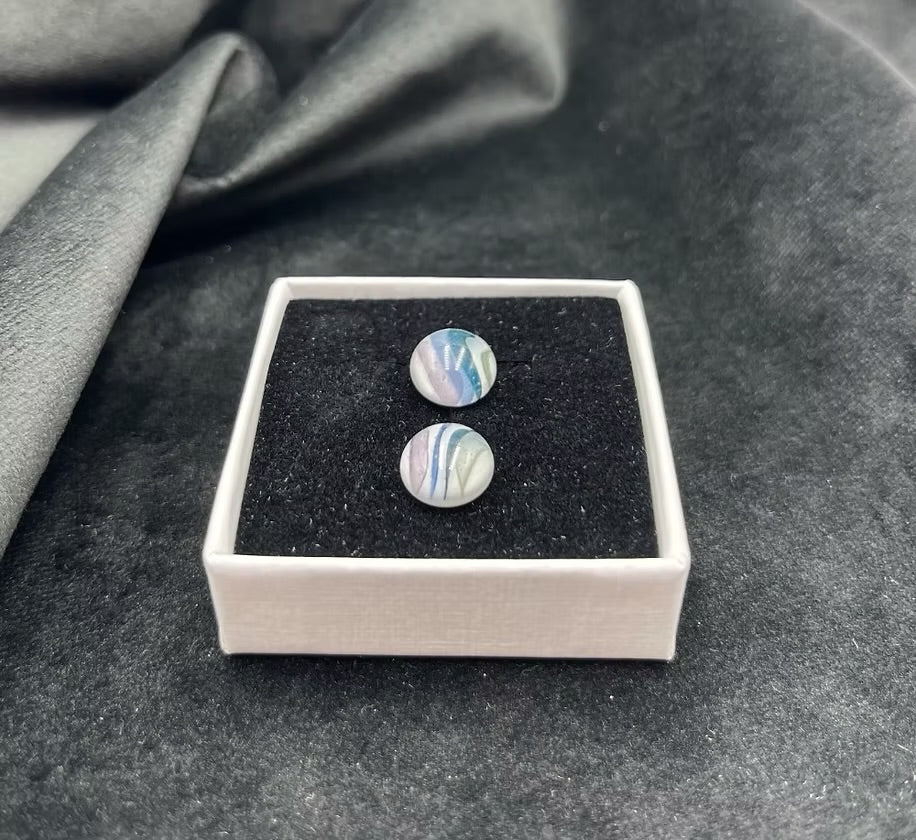 Midnight Ripple Glass Circular Stud Earrings