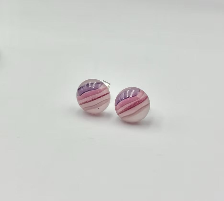 Petal Pink Ripple Glass Circular Stud Earrings