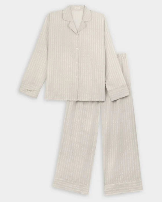 Wave Print Gift Set Pyjamas in Taupe & White