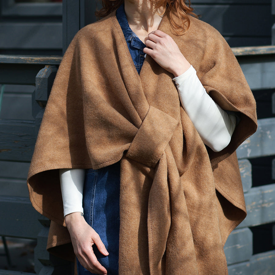 Self Tie Waist Poncho Camel