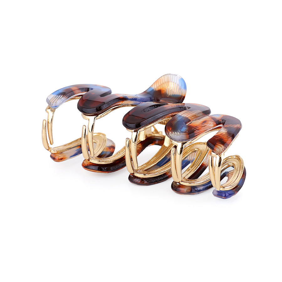 Blue & Brown Mix Wave Claw Clip