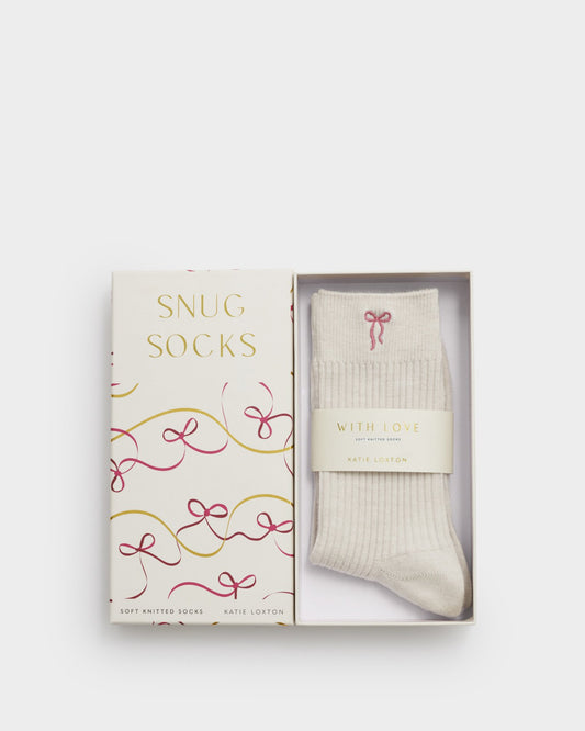 Katie Loxton Gift Boxed Bow Socks Off White