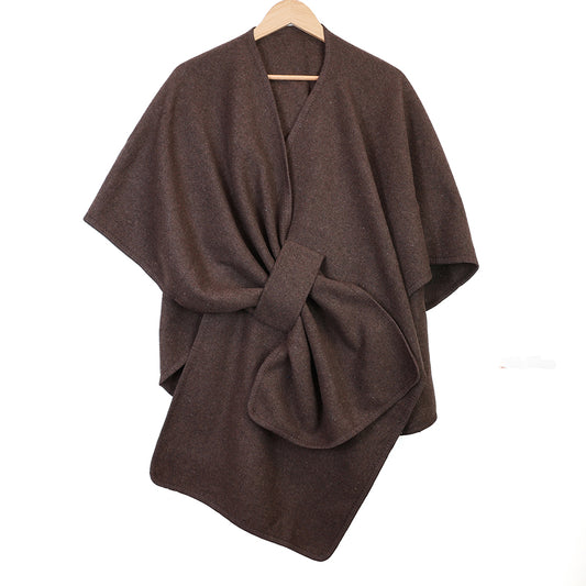 Self Tie Waist Poncho Brown