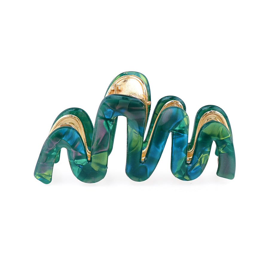 Teal & Gold Wave Claw Clip