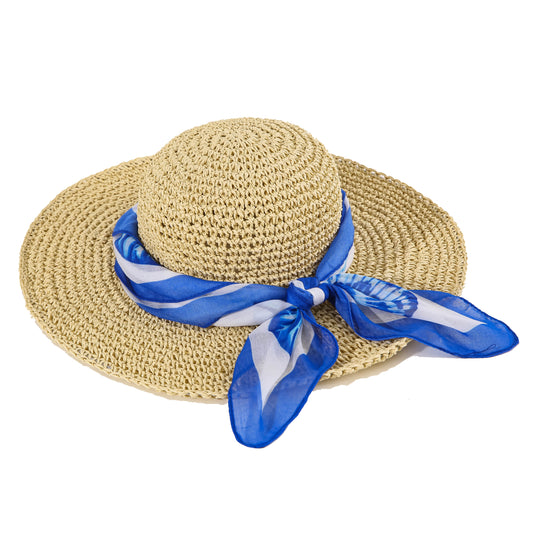 Fold Flat Sun Hat With Shell & Coral Detachable Scarf