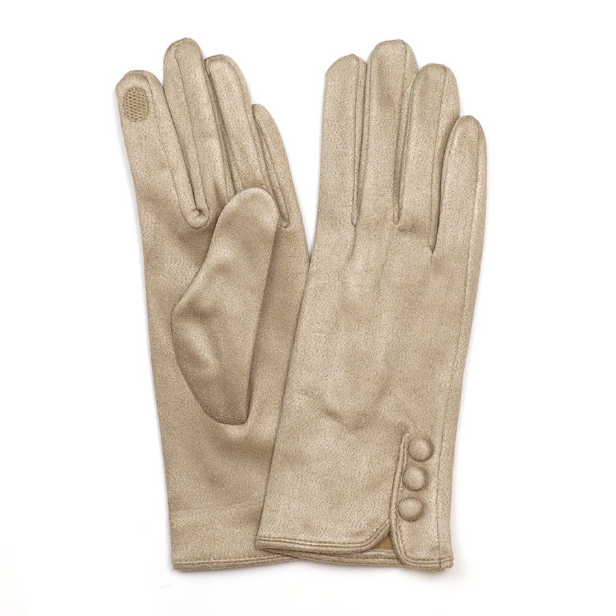 Faux Suede Gloves in Stone