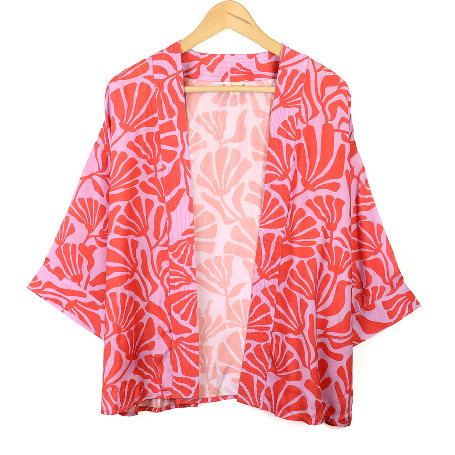 Red/ Pink Silhouette Print Kimono