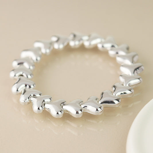 Polished Hearts Stretch Bracelet Silver