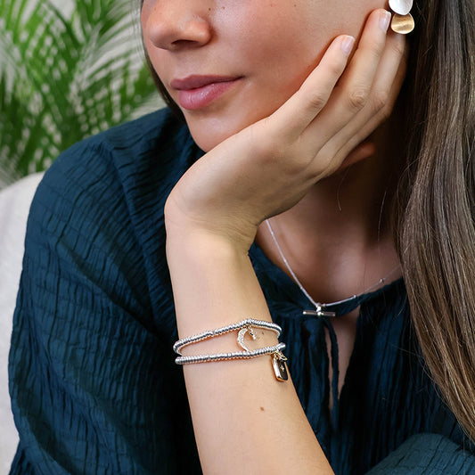 Amulet & Heart Charm Bracelet Silver