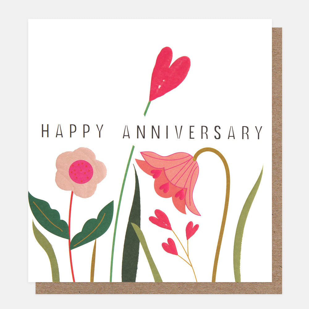 Happy Anniversary Flower & Heart Greetings Card