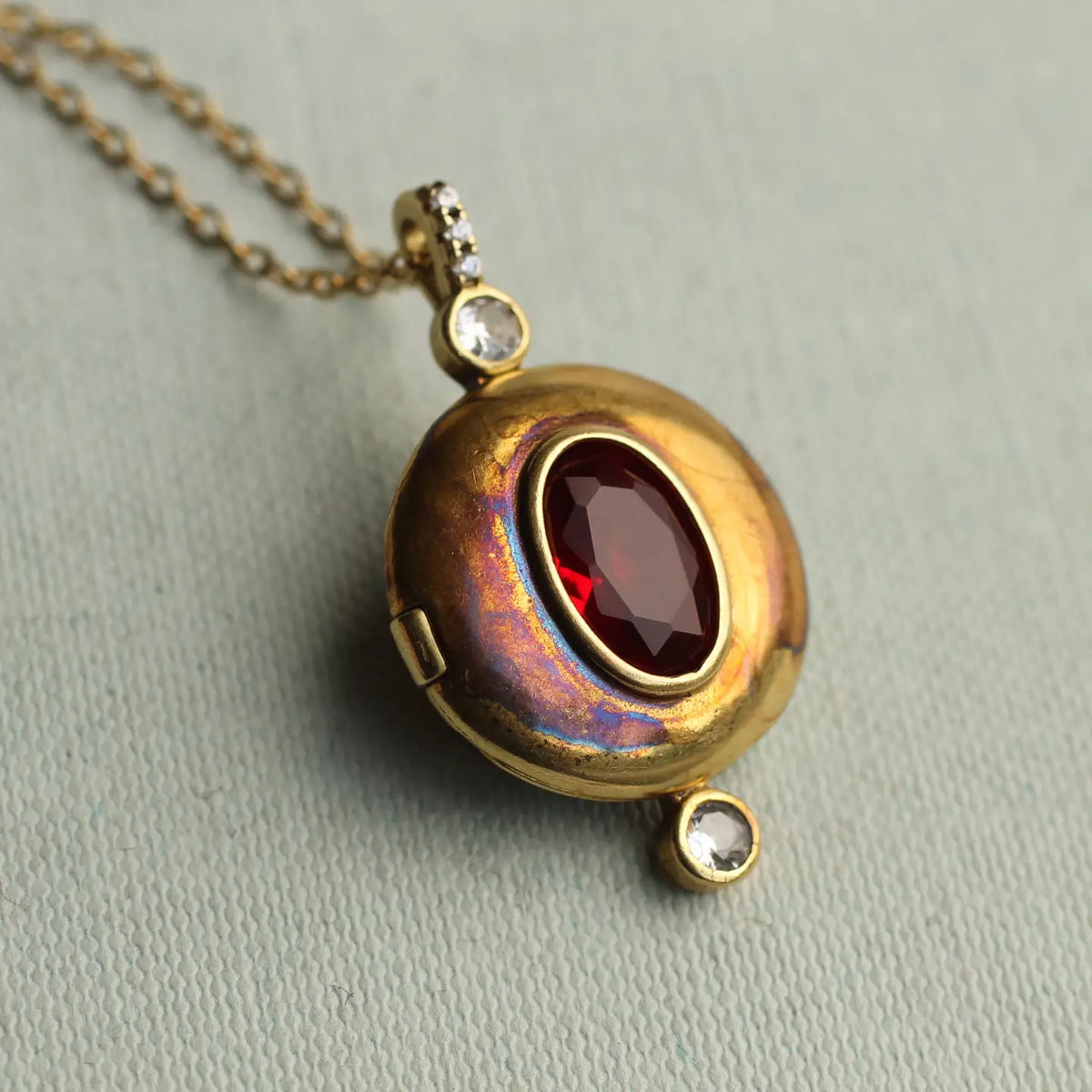 Art Deco Ruby Jewel Locket Necklace