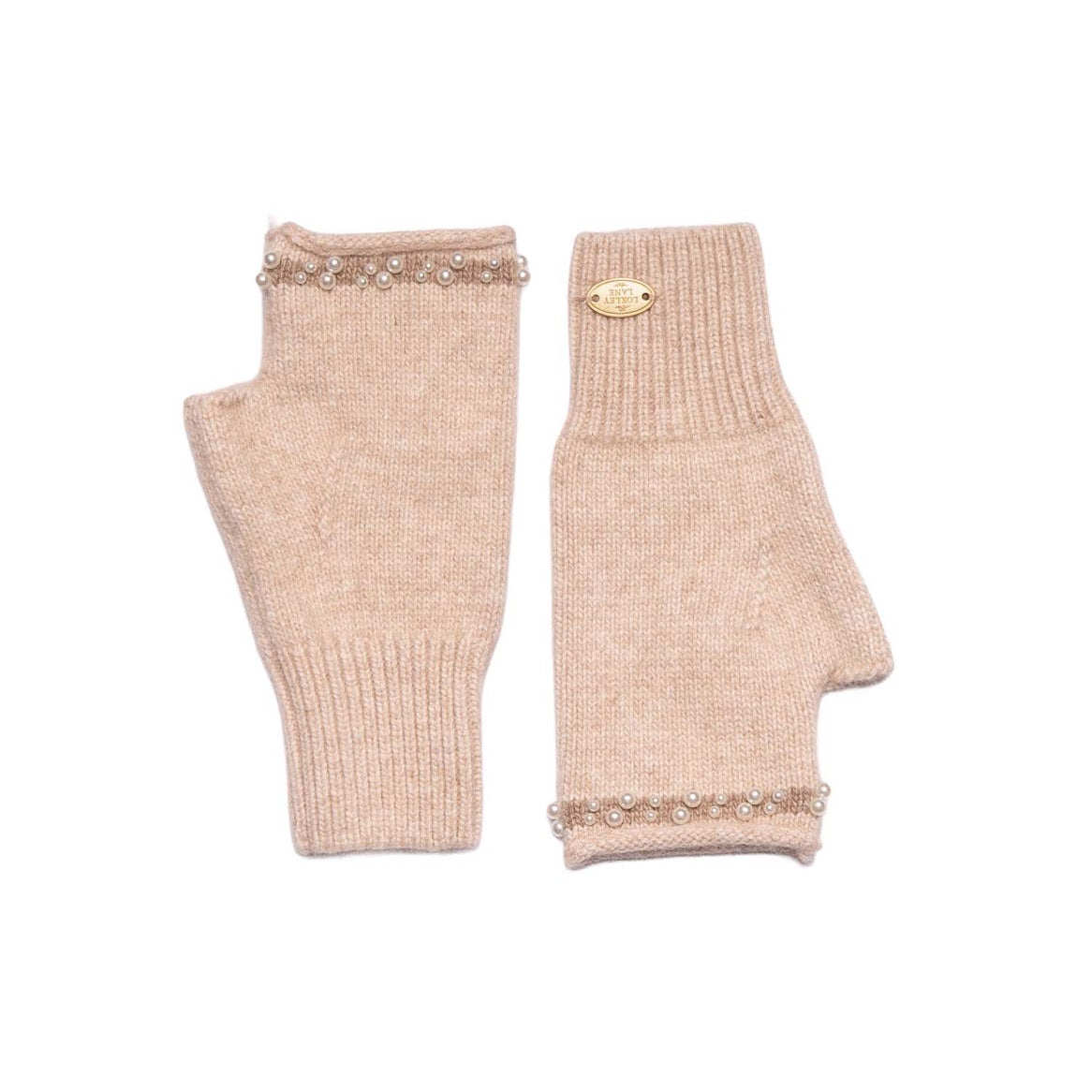Pearl Detail Lux Fingerless Gloves Cream