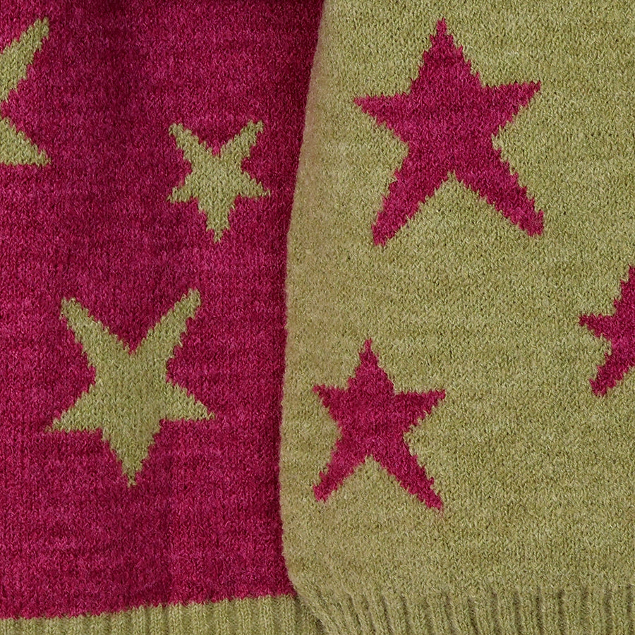 Reversible Star Scarf in Olive & Magenta