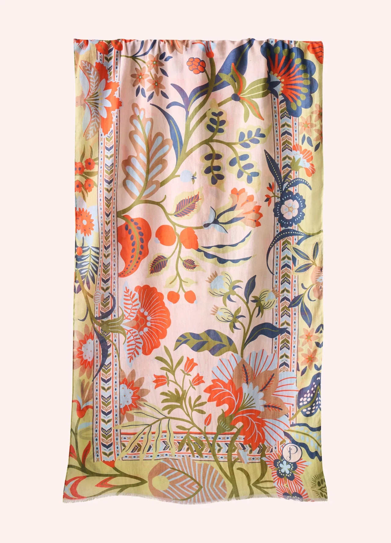 Folky Floral Cotton Scarf in Coconut