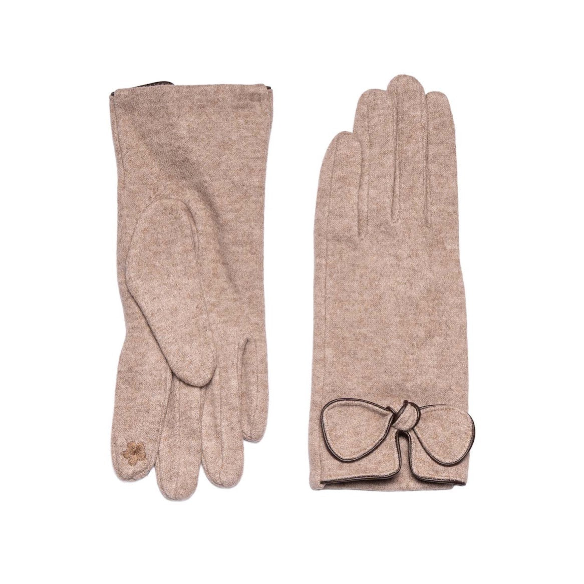Bow Detail Touch Screen Gloves Beige