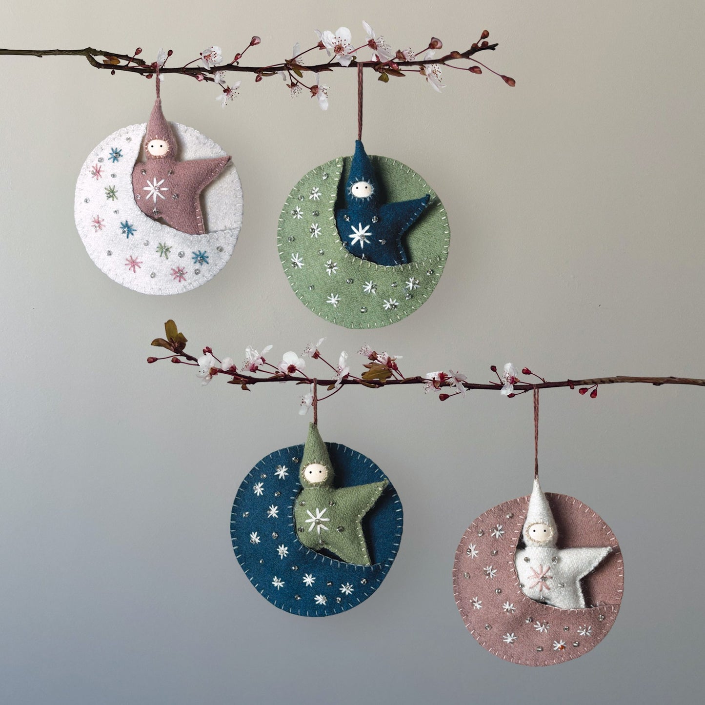 Felt Baby in Cream Moon Hanging Decoration