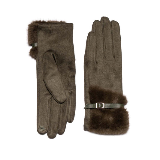 Faux Fur Touch Screen Gloves Olive