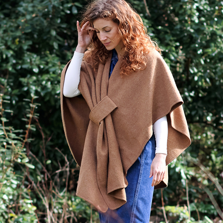 Self Tie Waist Poncho Camel