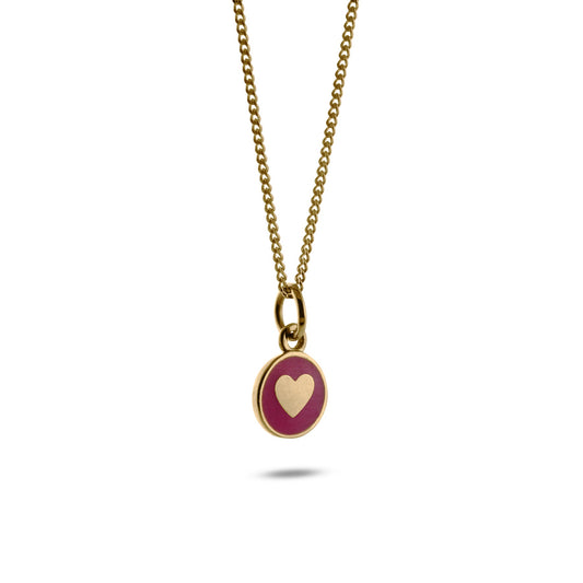 Mini Enamel Heart Pendant in Cherry Red and Gold Vermeil