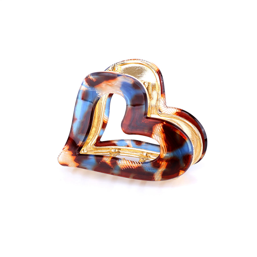 Blue & Brown Mix Heart Claw Clip