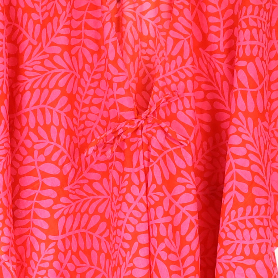 Red & Pink Mix Vine Print Long Kimono
