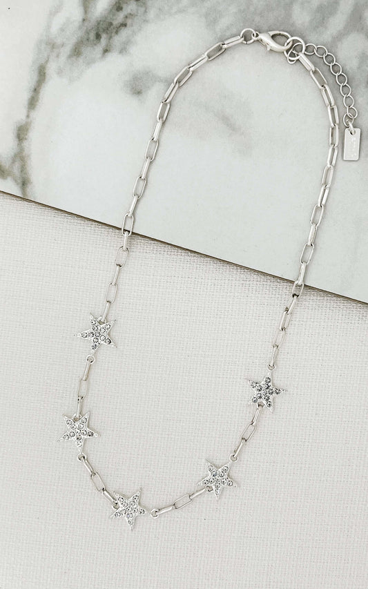 Short Silver Crystal Star Necklace