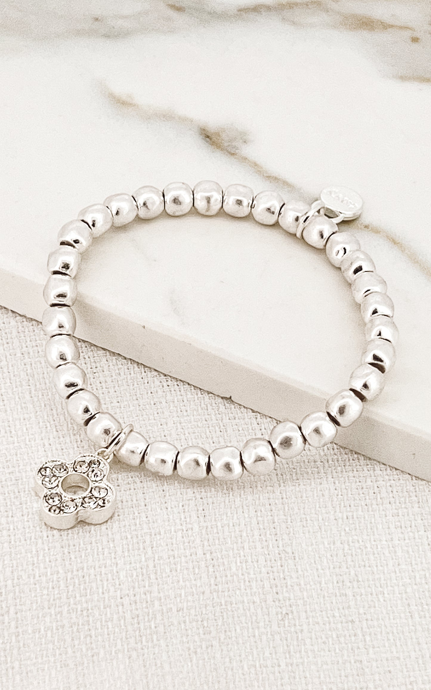 Beaded Clover Bracelet in Silver