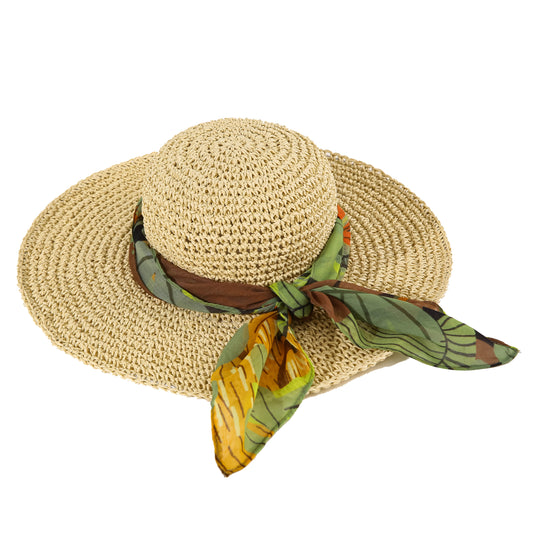 Sun Hat With Leopard Detachable Scarf