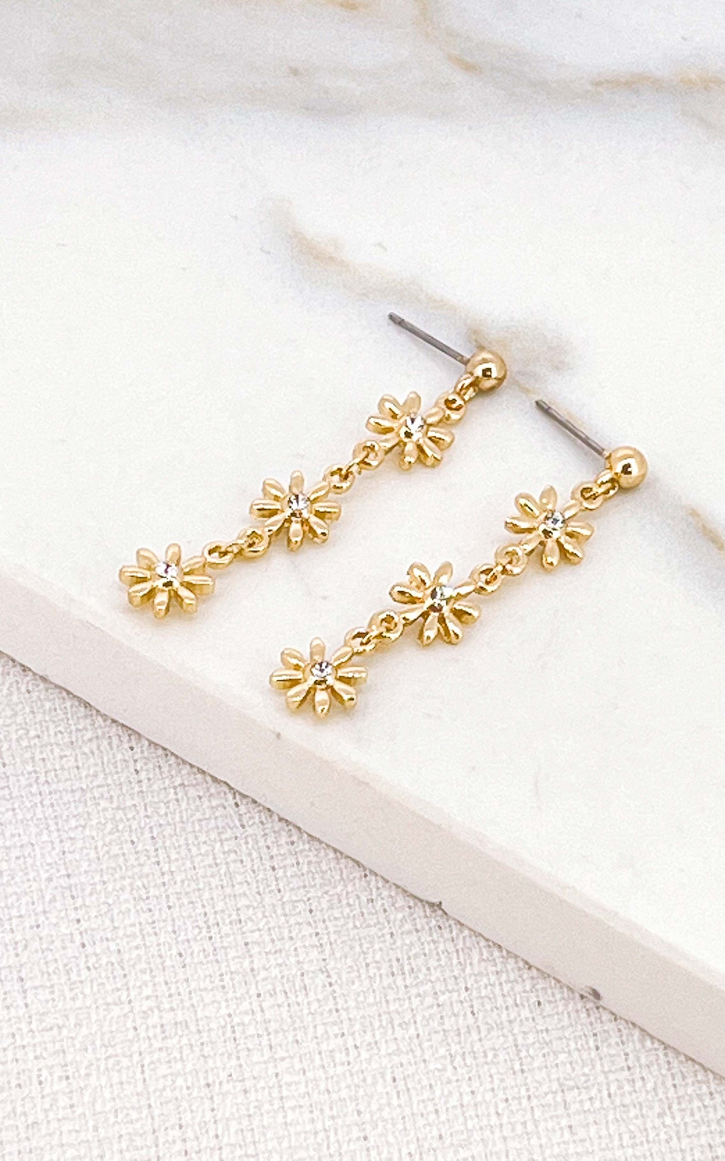 Triple Flower Gold Drop Earrings