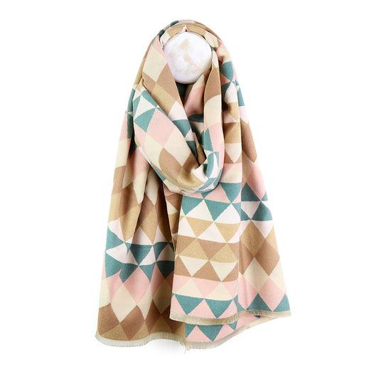 Mix Triangle Print Jacquard Scarf Beige & Pink