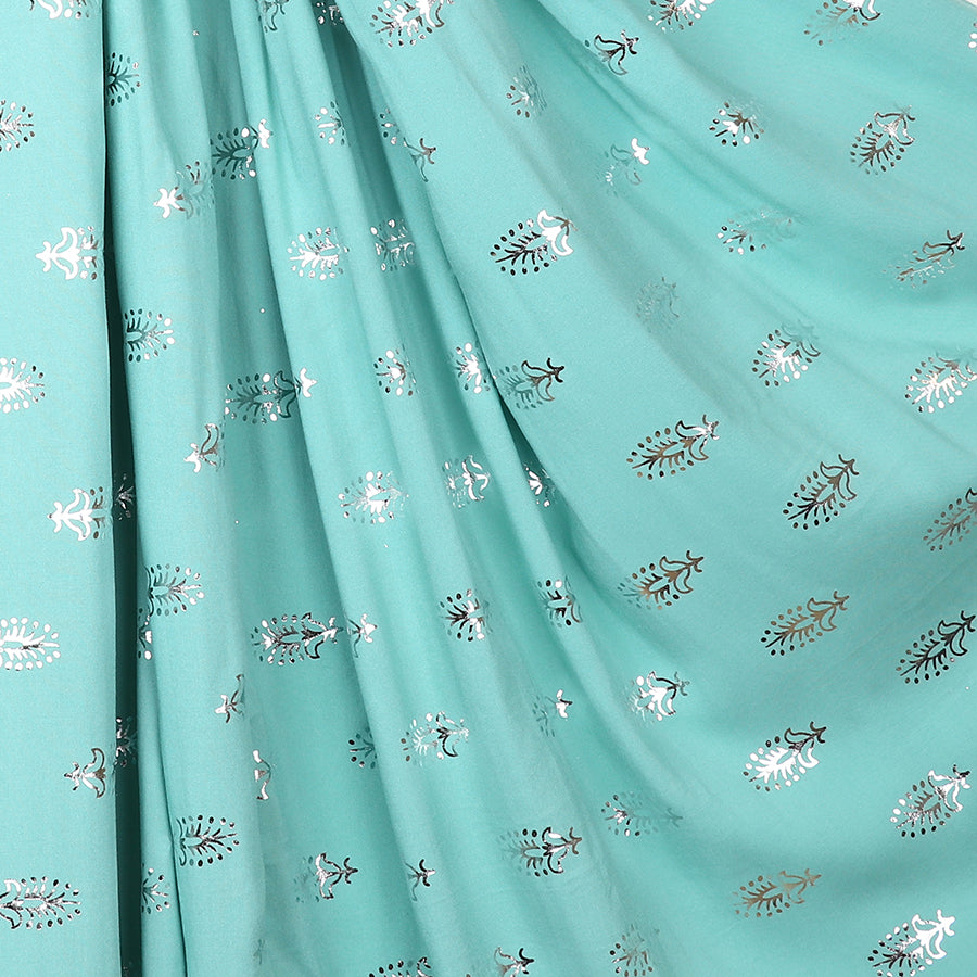 Aqua & Metallic  Feather Print Recycled Scarf