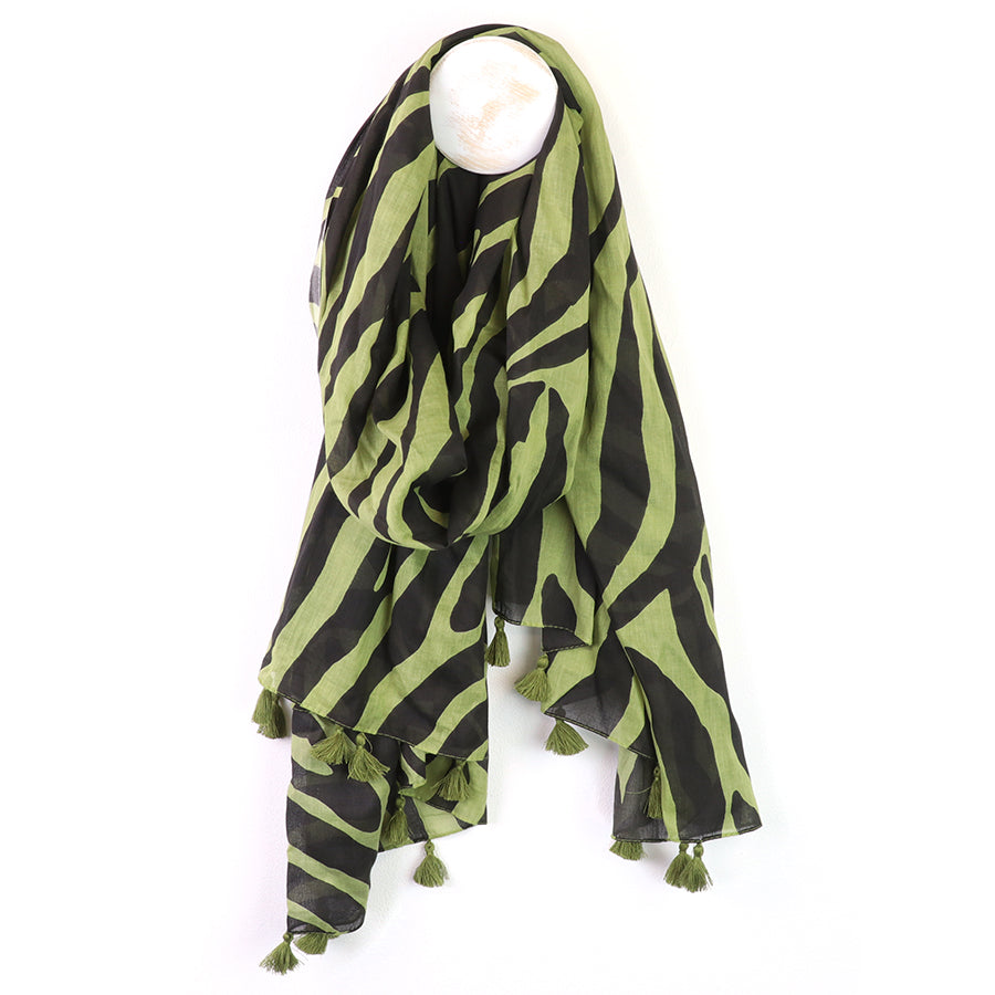 Green & Black Zebra Print Organic Cotton Scarf