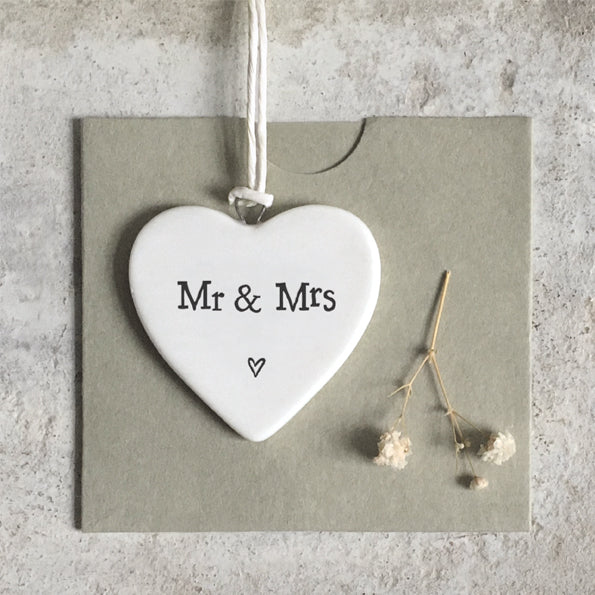 Porcelain Hanging Heart Mr & Mrs