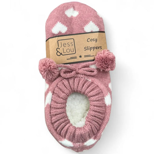 Pink & White Heart Super Cosy Slippers