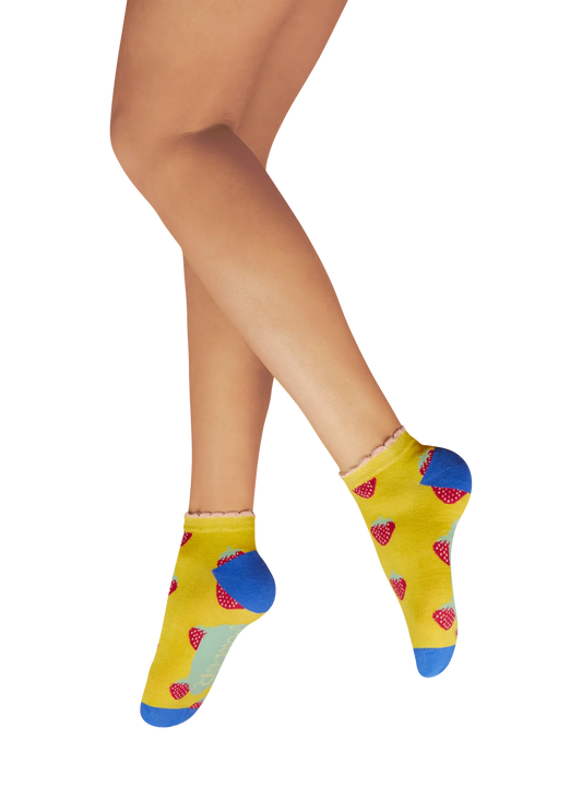 Succulent Strawberries Ladies Trainer Socks in Mustard