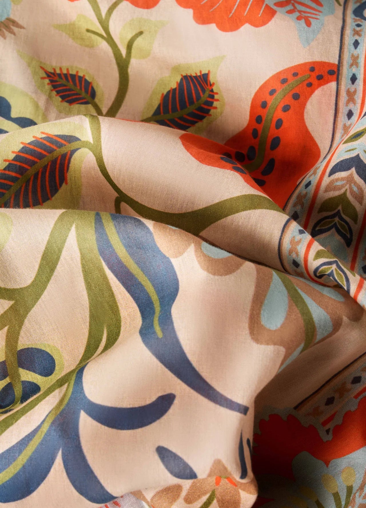 Folky Floral Cotton Scarf in Coconut