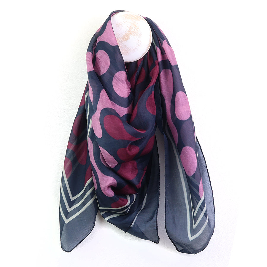 Abstract Shapes Print Silk Scarf Navy & Mauve