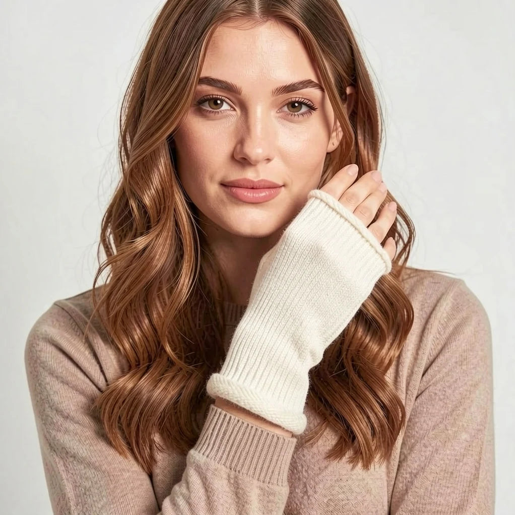 Ladies Knit Gloves Linen White