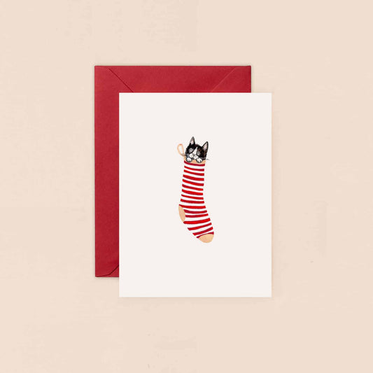Cat In Stocking Mini Christmas Card