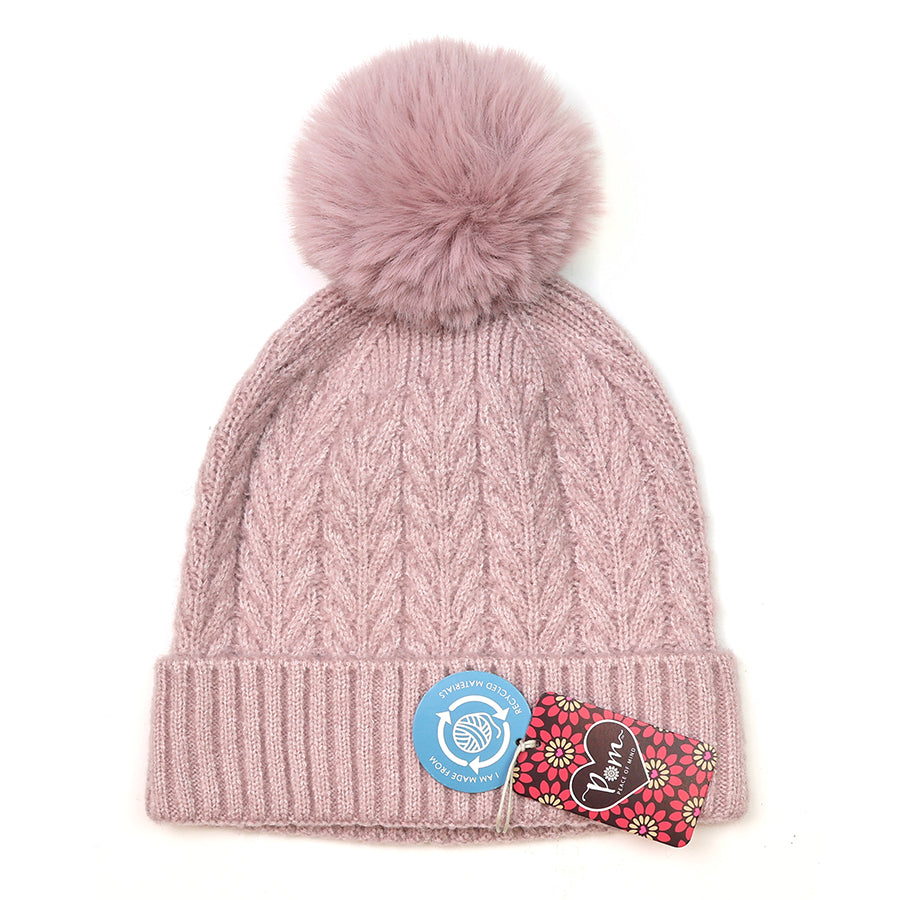 Dusty Pink Cable Knit Bobble Hat